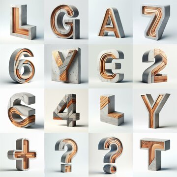 3D Lettering That Blends Concrete With wood. AI generated illustration