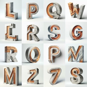 3D Lettering That Blends Concrete With wood. AI generated illustration