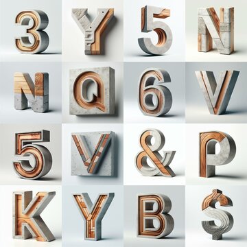 3D Lettering That Blends Concrete With wood. AI generated illustration