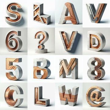 3D Lettering That Blends Concrete With wood. AI generated illustration