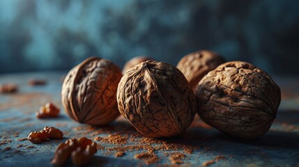 Wall Mural - Nurturing Nature's Treasures: A Cluster of Walnuts Among the Leaves - AI Generative