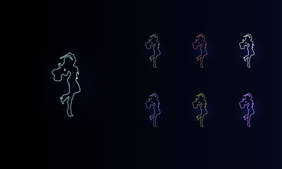 Poster - A set of neon enchantress symbols. Set of different color symbols, faint neon glow. Vector illustration on black background