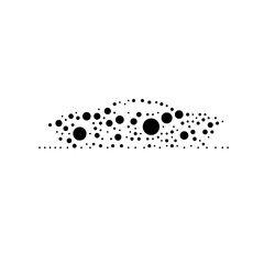Poster - A large future car symbol in the center made in pointillism style. The center symbol is filled with black circles of various sizes. Vector illustration on white background