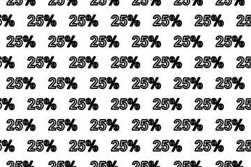 Poster - Seamless pattern completely filled with outlines of 25 percent symbols. Elements are evenly spaced. Vector illustration on white background
