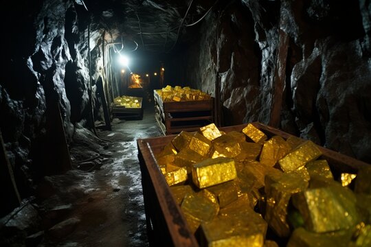 large samples of uranium ore inside a deep mine