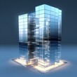 3D rendering of a modern glass skyscraper with blue reflective windows