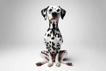 Wall Mural - Full body Funny Portrait of surprised Dalmatian dog with Huge Eyes on solid white background. ai generative