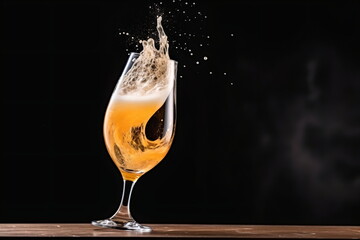 Beer glass with overflowing foam