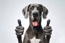 Portrait Of A Great Dane Dog Thumbs Up On A Solid White Background. Ai Generative