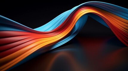 Sticker - An abstract flowing shape with colorful stripes that are twisted is captured in a 3d rendering