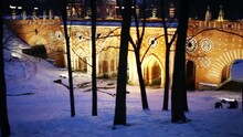 Illuminated Walls Near Tsaritsyno Palace At Winter Evening 