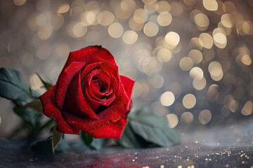 Wall Mural - red rose on tulle background in the style of bokeh panorama Generative AI