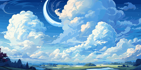 cumulonimbus clouds on the bright blue sky vector flat bright colors