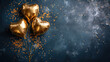 Generative AI, Foil golden balloons in heart shape and confetti for Valentine's day or wedding with copy space	
