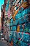 Fototapeta Uliczki - Graffiti Adorns Brick Wall