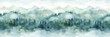 Seamless border with hand painted watercolor mountains and pine trees. Seamless pattern with panoramic landscape in green and white colors. For print, graphic design, wallpaper, paper