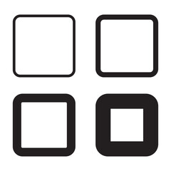 Aufkleber - set of 4 rounded corner Black Square Shape icons vector. 4 squared shapes with round corners and varying degrees of thickness. isolated on a white background.