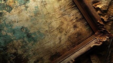 Wall Mural - Old wooden frame on grunge textured background. Abstract backdrop