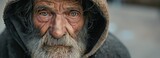 Fototapeta  - homeless elderly man with beard close-up portrait Generative AI