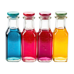 Wall Mural - Small Bottles of Vibrant Food Coloring.. Isolated on a Transparent Background. Cutout PNG.