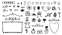 Vector Valentine's Day Doodles Set - Hearts, Arrows, Sweets, Love Letters, And More. Express Love With This Charming Doodle Collection. Perfect For Romantic Designs.  Handraw Sketches, Scribbles Ink