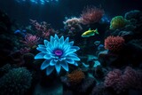 Fototapeta Do akwarium - a blue flower against coral reef