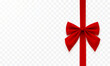 © Kindlena - Bow isolated on transparent background. Vector Christmas red satin ribbon with shadow. 3d vertical realistic present decor or xmas gift wrap element template