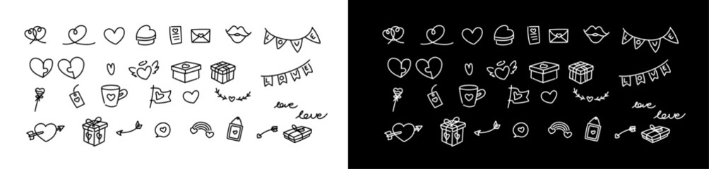 Poster - Hand drawn doodle line hearts. Hand drawn love symbol collection. Grunge illustrated heart set.	