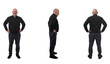 © Curto - front side and back view of same men arms akimbo on white background