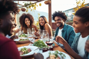 Group of friends having dinner party