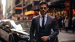 © duyina1990 - Confident businessman in suit and sunglasses walking in urban city street