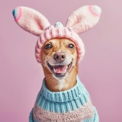 Wall Mural - Easter cute dog in hat with bunny ears
