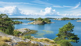 Fototapeta  - Archipelago on the Baltic Sea coast in Sweden. Generative Ai