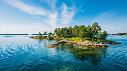 Archipelago on the Baltic Sea coast in Sweden. Generative Ai