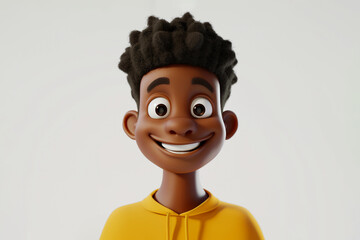 Happy smiling African cartoon character boy young man teenager person in 3d style on light background. Cute funny people concept