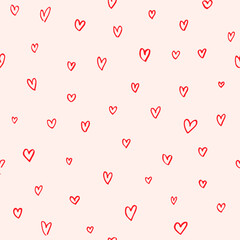 Aufkleber - Doodle Hearts Pattern. Modern Sketch Backdrop. Seamless Vector Illustration