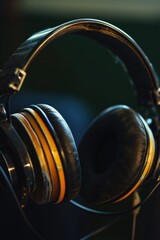 Aufkleber - A detailed close-up view of a pair of headphones. Suitable for various uses