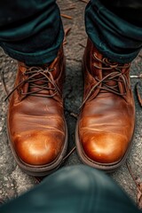 Poster - A close-up view of a pair of brown shoes. Versatile and stylish footwear for various occasions