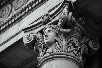 Poster - A detailed view of a statue situated on a pillar. Perfect for historical and architectural projects