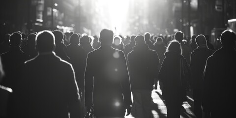 Poster - A black and white photo capturing a large crowd of people. This versatile image can be used to depict various concepts and scenarios