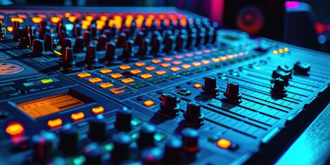 Aufkleber - A detailed view of a sound board with multiple knobs. Ideal for illustrating audio mixing, recording, or sound engineering concepts