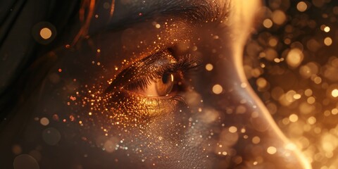 Poster - A close-up view of a person with glitter applied to their eyes. This image is perfect for makeup tutorials or beauty-related content