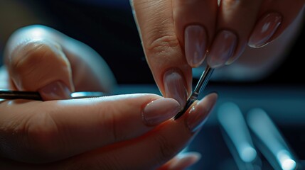 Poster - Close up of a person using a pair of scissors. Ideal for various projects and crafts