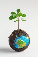 Poster - A small plant is growing out of the earth. This picture can be used to represent growth, nature, and the beauty of new beginnings