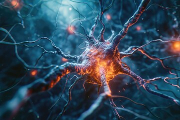 Aufkleber - A detailed close up view of a neuron cell. This image can be used in educational materials or scientific publications