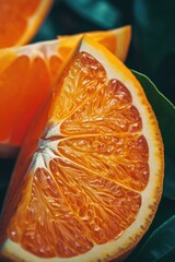 Poster - An image of a sliced orange placed on a table. Suitable for food and nutrition-related content