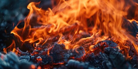 Poster - A close-up view of fiery flames. Perfect for adding warmth and intensity to any project