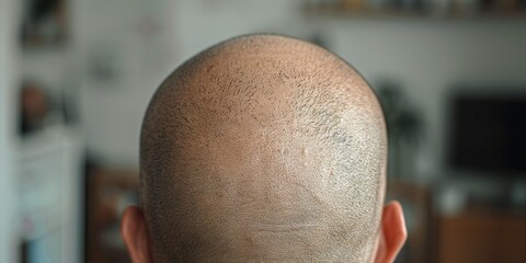 Leinwandbilder - A man with a shaved head intensely looks at a television screen. Suitable for various media and advertising purposes