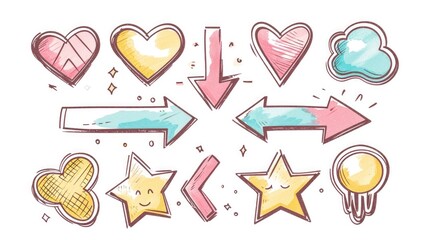 Poster - A collection of hand-drawn arrows and hearts. Perfect for adding a touch of charm and creativity to any design project.