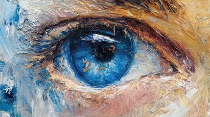 Poster - A detailed close-up shot of a painting depicting a person's eye. This image can be used for various purposes, including illustrating art, creativity, and human expression